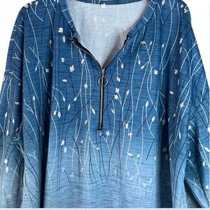 Plus Size Half Zip Pullover Long Sleeve Blue Ombré Top-3X
